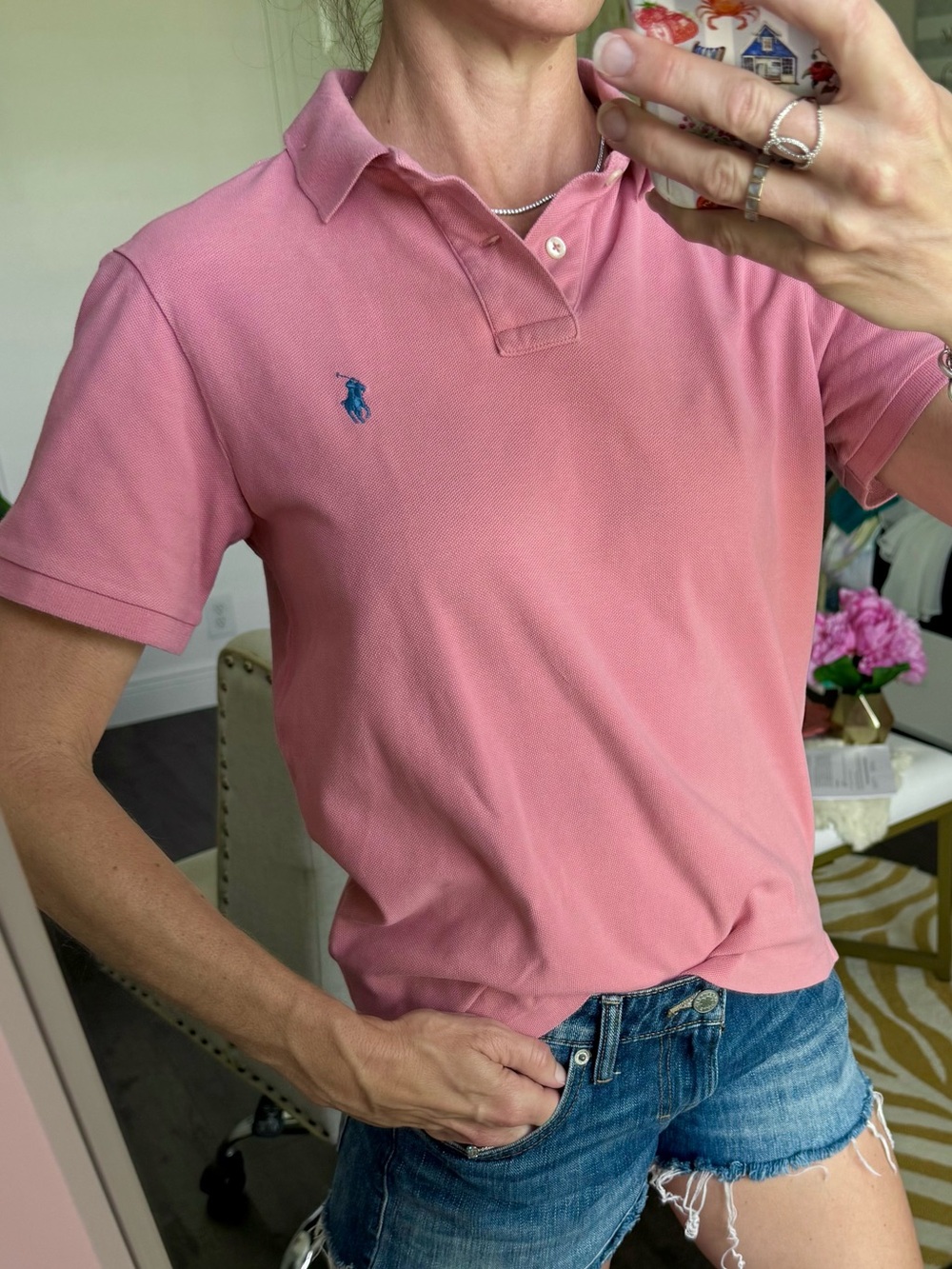 Polo Ralph Lauren Pink Polo Shirt Custom Slim Fit Blue Pony M